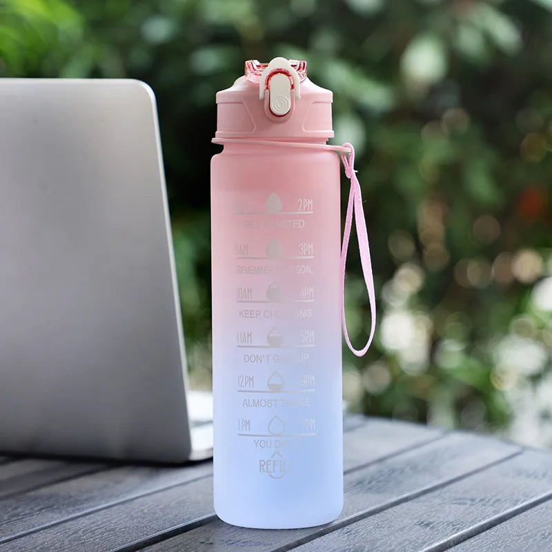900ML Sports Water Bottle with Time Marker Leak-proof